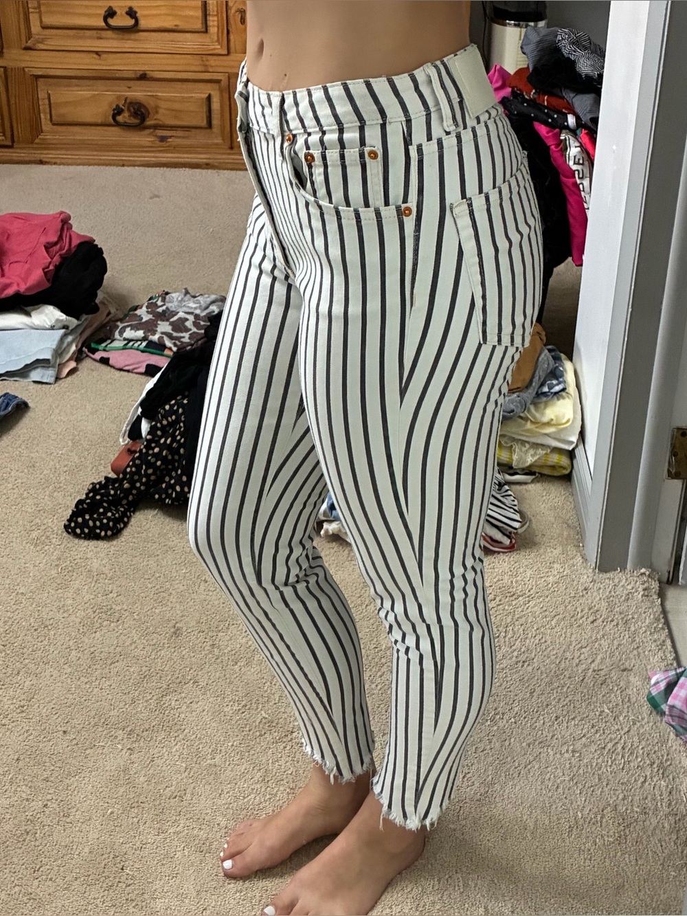 Pull&Bear striped raw hem jeans